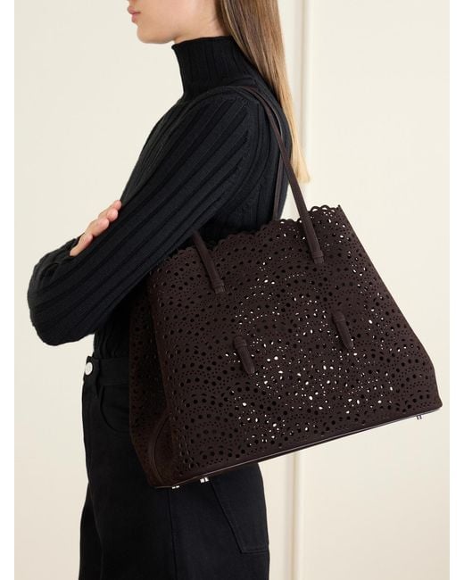 Alaïa Black Mina 37 Laser-Cut Leather Tote