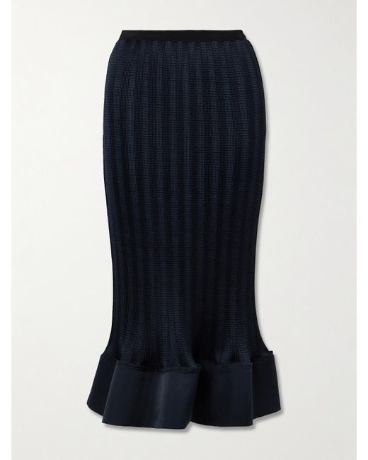 Jonathan Simkhai Blue Hollis Shirred Satin Midi Skirt