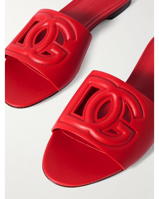 Dolce & Gabbana Red Bianca Cutout Leather Slides
