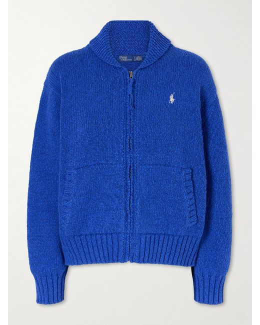 Polo Ralph Lauren Blue Knitted Cotton Zip-Up Cardigan
