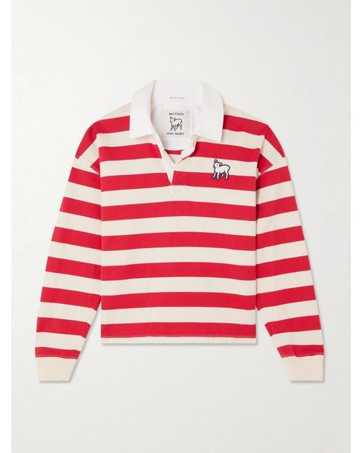 Mother Red The Boxy Match Appliquéd Striped Cotton-Jersey Polo Shirt