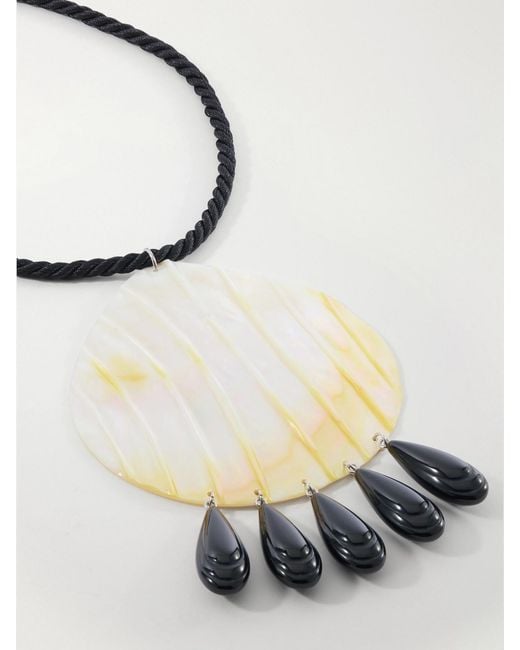 Julietta Natural Iris Rhodium-Plated, Shell, Resin And Cord Necklace