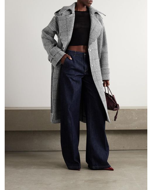 Dolce & Gabbana Gray Doppelreihiger Trenchcoat Aus Einer Wollmischung Mit Glencheck-Muster Und Gürtel
