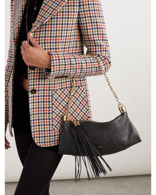 Chloé Black Schultertasche Aus Strukturiertem Leder Mit Troddel