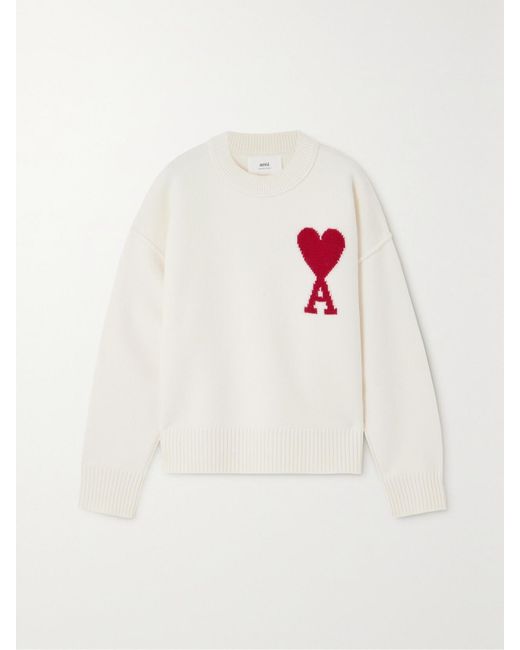 AMI White Net Sustain Adc Pullover Aus Wolle Mit Intarsienmotiv