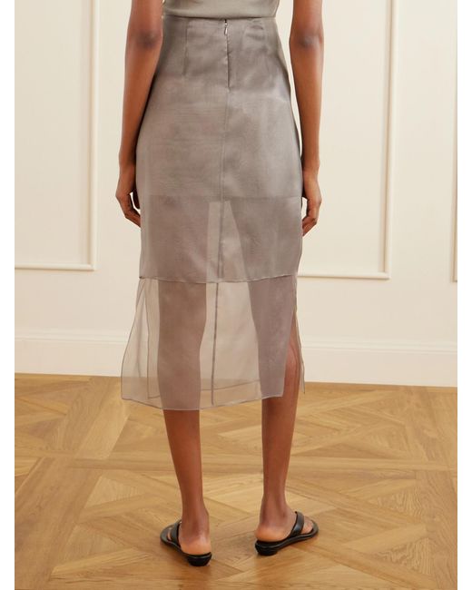 Brandon Maxwell Gray The Brett Silk-Organza Midi Skirt