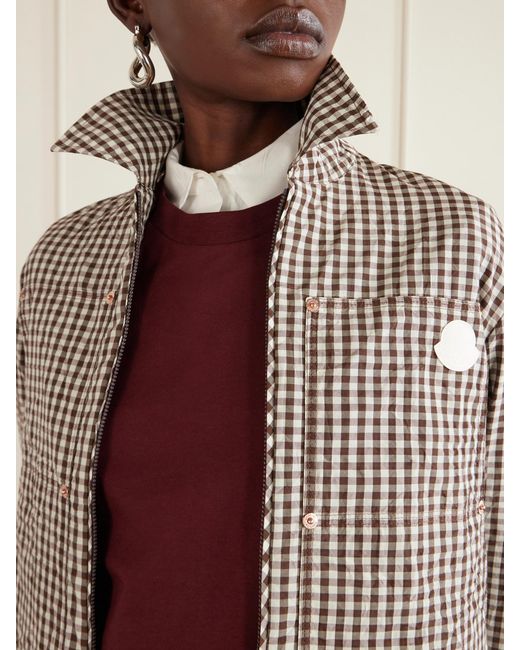 Moncler Brown Cropped Appliquéd Gingham Cotton-Blend Shirt