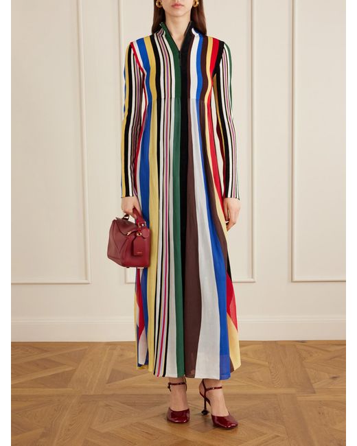 Loewe Blue Striped Chiffon And Ribbed Jersey Maxi Dress