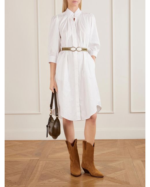 Maison Mayle White Valdi Cotton Jacquard-Poplin Midi Dress