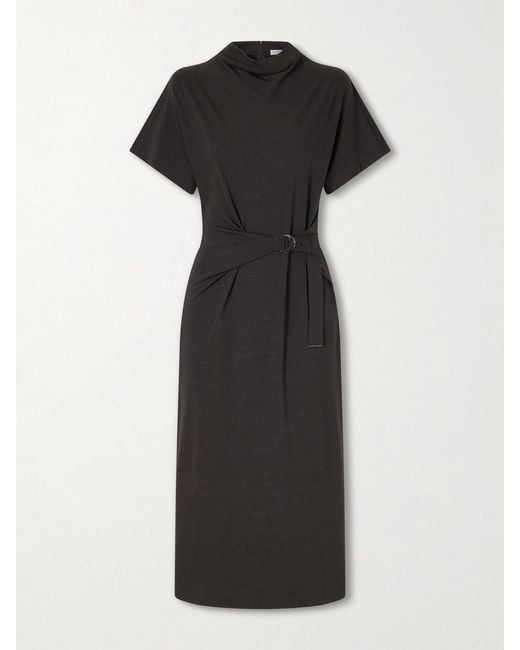 Brunello Cucinelli Black Wrapped Jersey Midi Dress