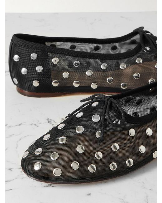 Loeffler Randall Black Landon Studded Mesh Ballet Flats