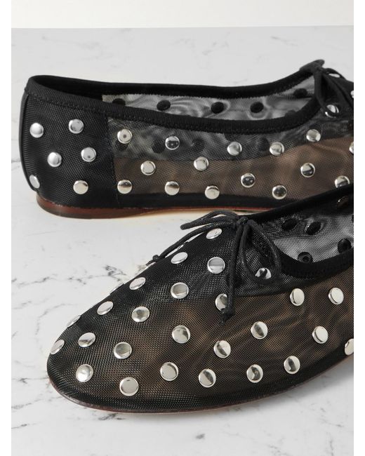 Loeffler Randall Black Landon Studded Mesh Ballet Flats