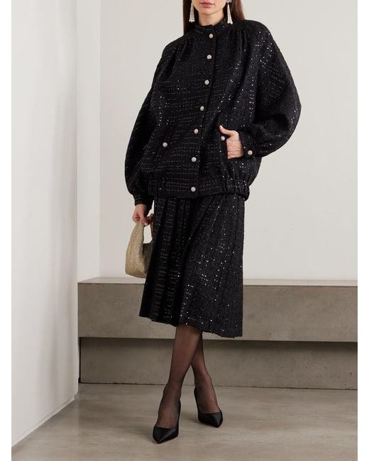 Alessandra Rich Black Sequin-Embellished Tweed Jacket