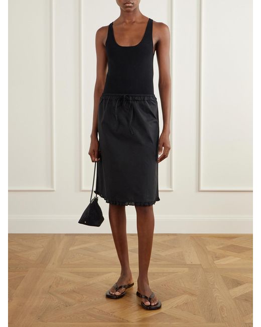 Deiji Studios Black One Frill Organic Cotton-Poplin Knee-Length Skirt