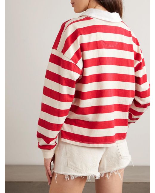 Mother Red The Boxy Match Appliquéd Striped Cotton-Jersey Polo Shirt