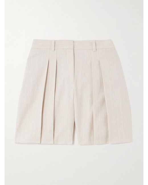 Theory Natural Pleated Linen-Blend Canvas Shorts