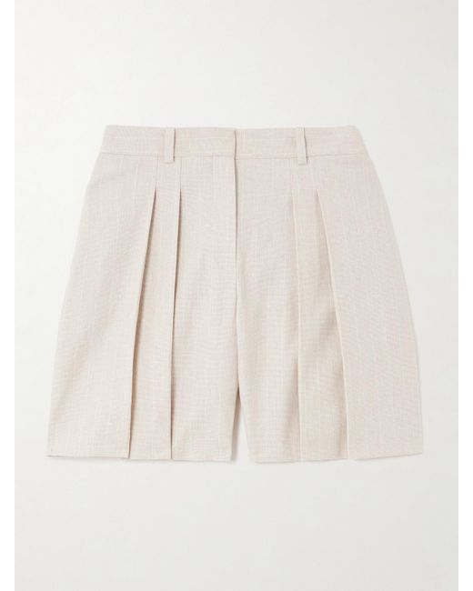 Theory Natural Pleated Linen-Blend Canvas Shorts