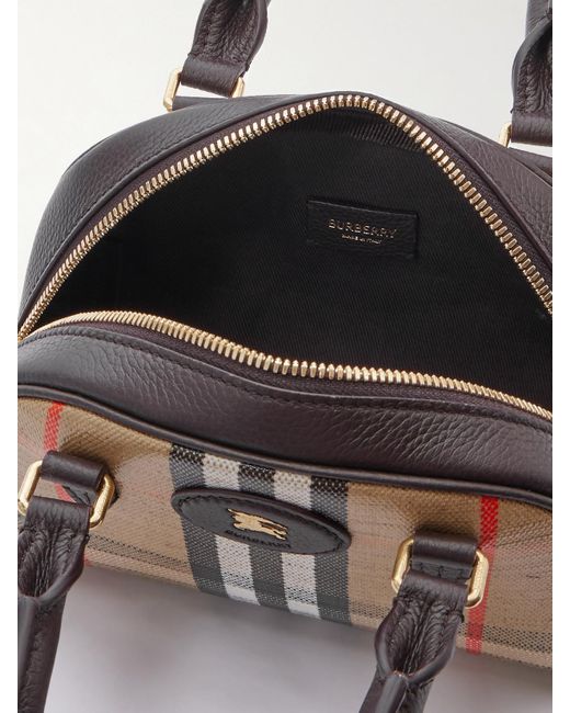 Burberry Natural Mini Tote Aus Beschichtetem Canvas Mit Karomuster Und Lederbesätzen