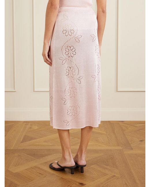 Calle Del Mar Pink Embroidered Knitted Midi Skirt