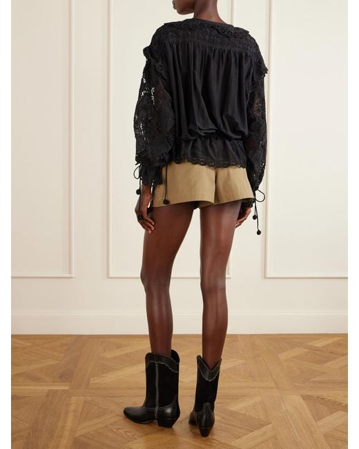 Isabel Marant Black Nowana Broderie Anglaise Cotton And Silk-Blend Blouse