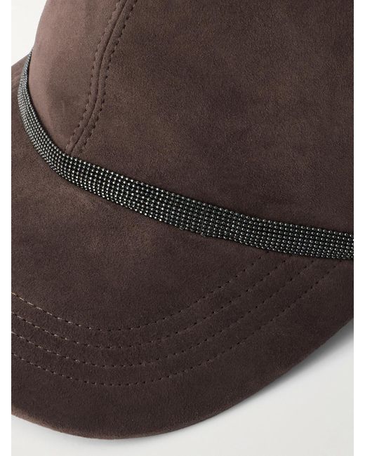 Brunello Cucinelli Brown Baseballkappe Aus Veloursleder Mit Zierperlen