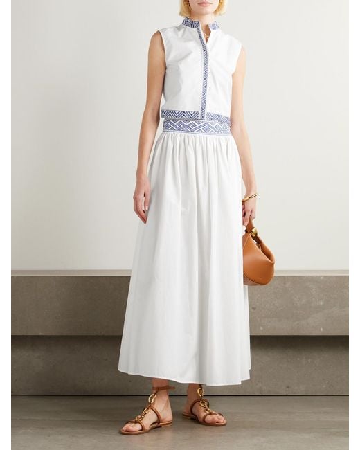 Emporio Sirenuse White Ombretta Midirock Aus Baumwolle Mit Stickereien