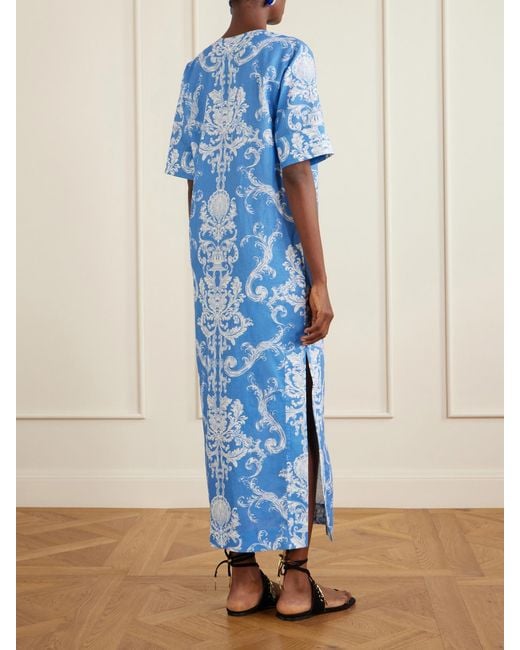 Borgo De Nor Blue Calista Linen Printed Maxi Dress
