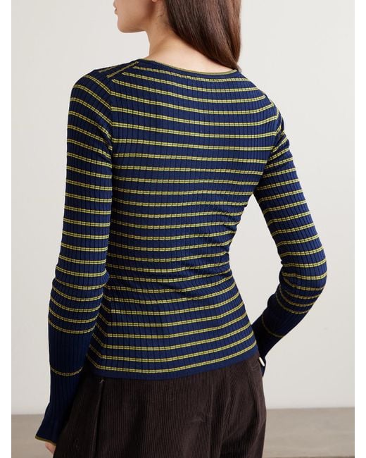 Proenza Schouler Blue Yasmine Striped Ribbed-Knit Sweater