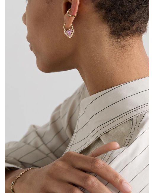 Yvonne Léon Pink Créole Cadenas Coeur 9-Karat Sapphire Single Earring