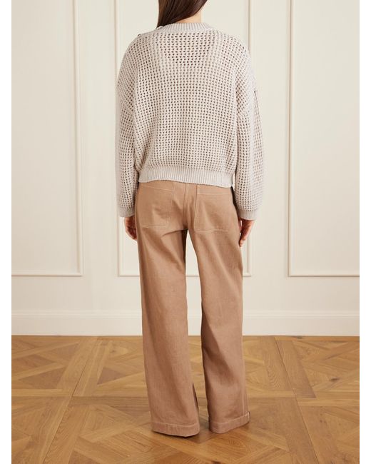 Brunello Cucinelli Natural Open-Knit Cotton-Blend Sweater