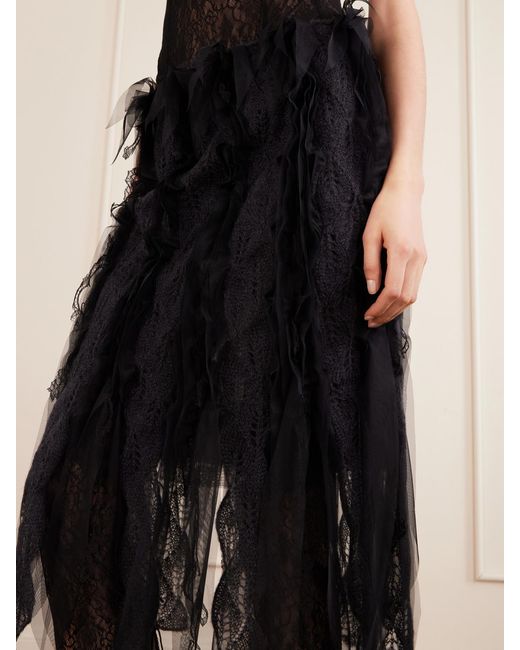 PAULINE DUJANCOURT Black Tulle-Trimmed Brushed-Knit Midi Skirt