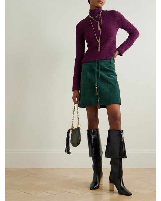 Chloé Purple Open-Knit Wool And Cashmere-Blend Turtleneck Sweater