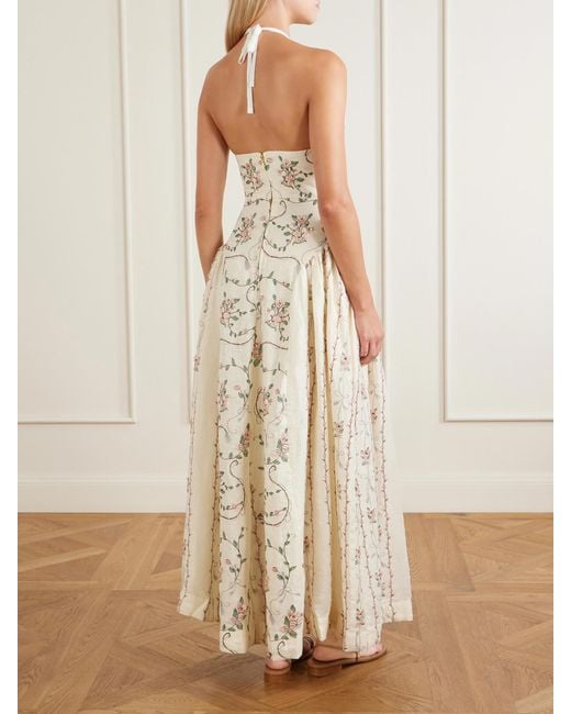 Agua Bendita White Balsa Navegante Embroidered Linen Maxi Dress