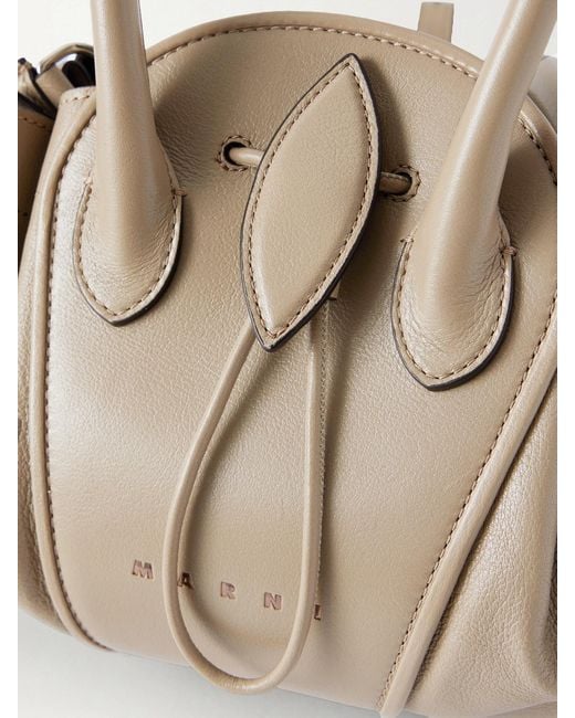 Marni Natural Tulipea Small Ruched Leather Shoulder Bag