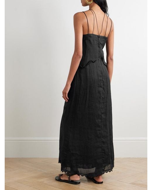 Isabel Marant Black Lindy Lace-Trimmed Embroidered Ramie Maxi Dress