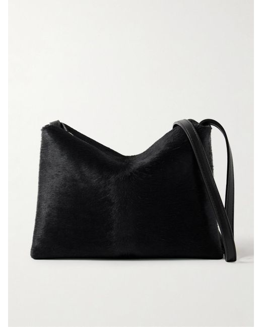 Khaite Black Lina Medium Leather-Trimmed Calf Hair Shoulder Bag