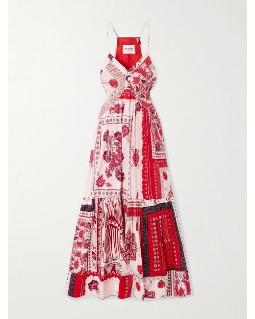 Isabel Marant Red Saba Printed Cotton-Voile Maxi Dress