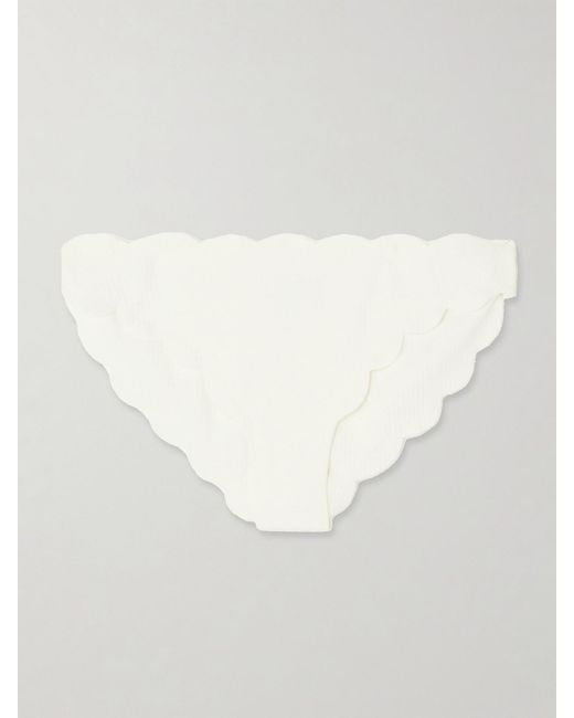 Marysia Swim White Antibes Scalloped Recycled-Seersucker Bikini Briefs