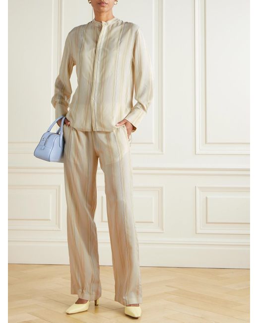 Victoria Beckham Natural Hose Mit Weitem Bein Aus Gestreiftem Webstoff