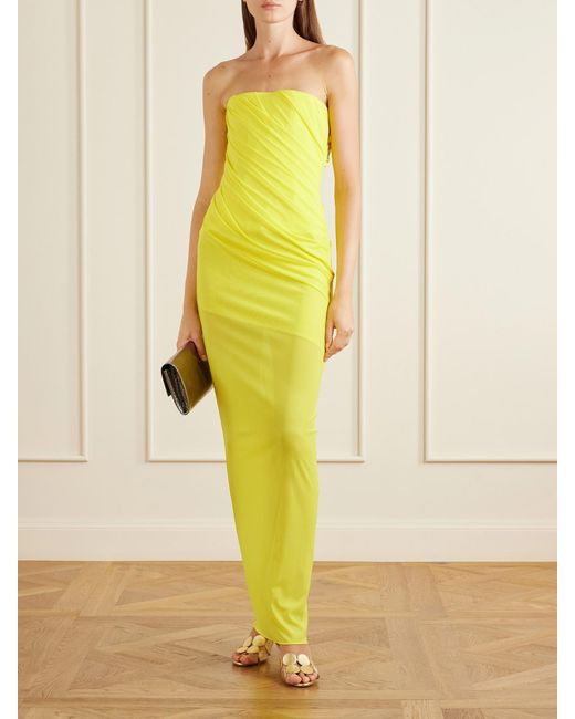 Alex Perry Yellow Draped Mesh Midi Dress