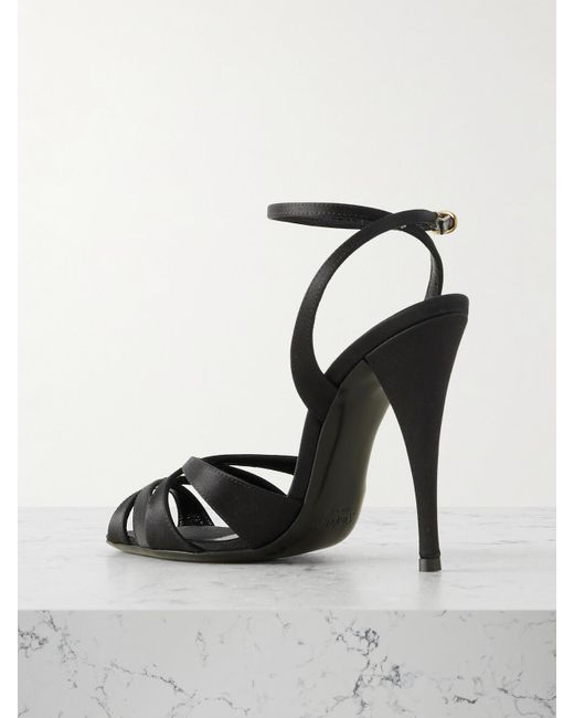 Saint Laurent Black Chandelle Sandalen Aus Satin Mit Lederbesätzen