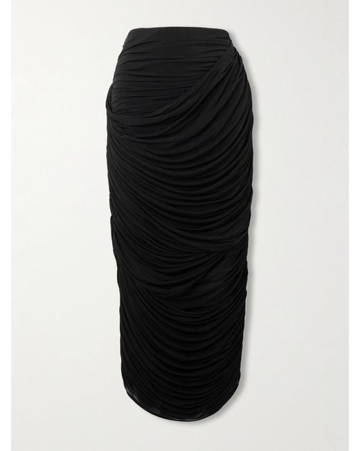 Magda Butrym Black Ruched Draped Jersey Midi Skirt