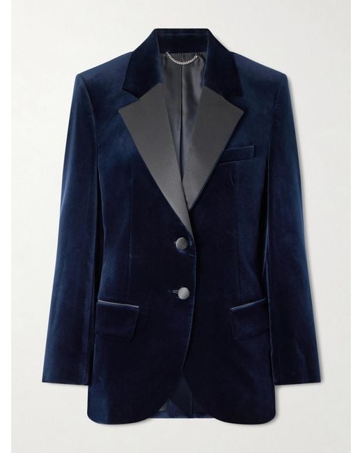 Victoria Beckham Blue Satin-Trimmed Velvet Blazer