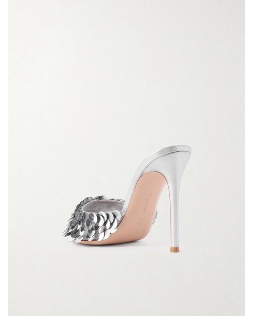 Gianvito Rossi Natural 105 Sequined Mesh Mules