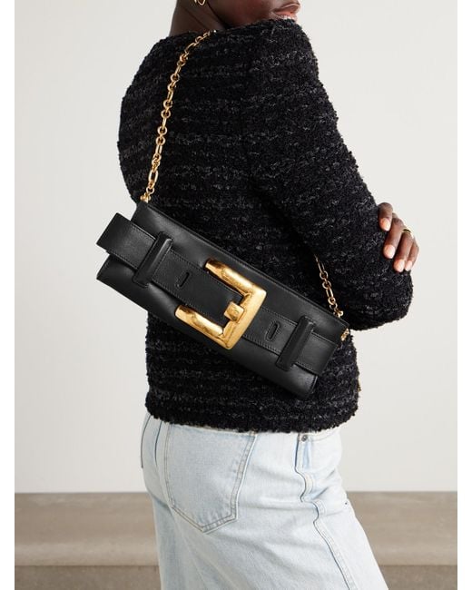 Balmain Black Anthem Schultertasche Aus Leder Mit Schnalle