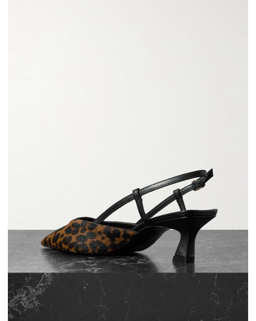 Stuart Weitzman Black Vinnie Slingback-Pumps Aus Kalbshaar Mit Leopardenprint Und Lederbesätzen
