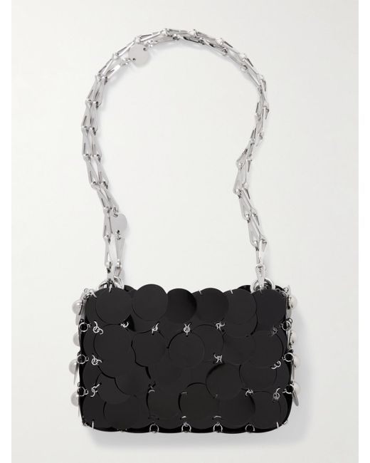 Rabanne White Sparkle Studded Sequined Faille Shoulder Bag