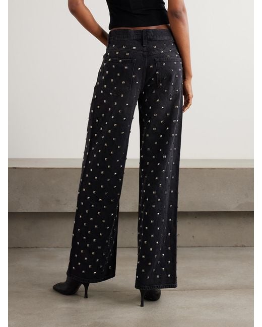Mother Black The Smoothie Sneak Studded High-Rise Wide-Leg Recycled Jeans