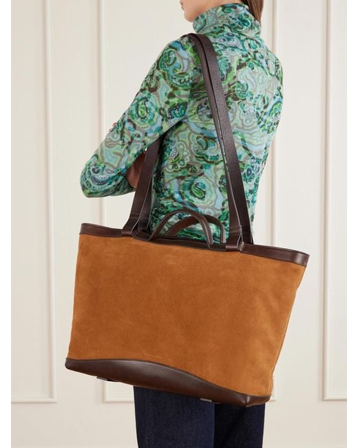 Dries Van Noten Brown Carter Leather-Trimmed Suede Tote