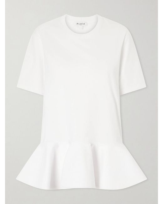 Alaïa White Peplum Cotton-Jersey T-Shirt
